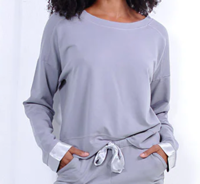 Pj Dreamwear Izzy French Terry Sweatshirt With Satin Cuffs - Dark Silver