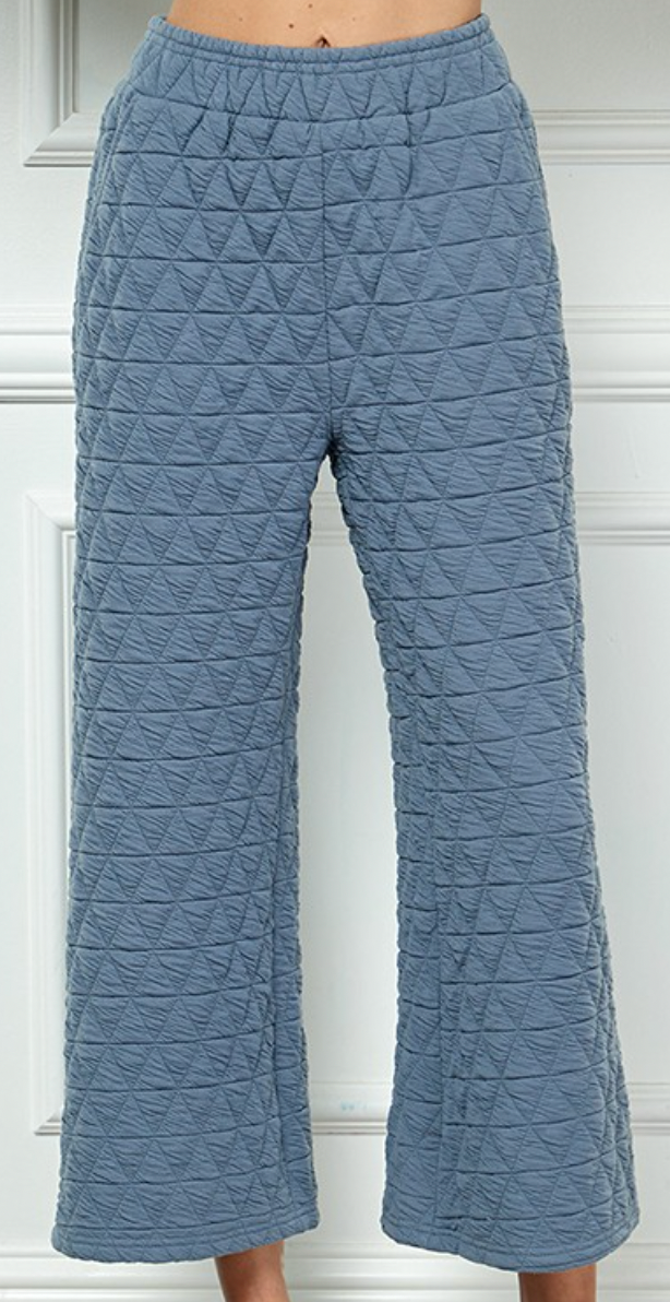 Blue Quilted Drop Shoulder Top and Pant Set