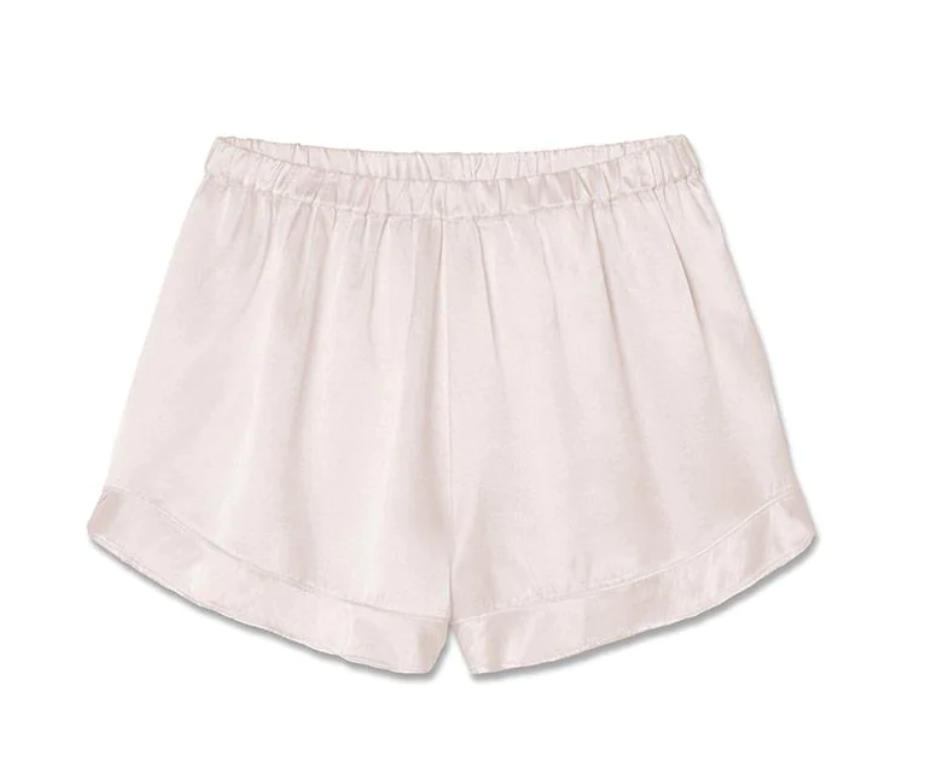 Pj Dreamwear Spencer Satin Boxer Short With Ruffles in Egg Nog