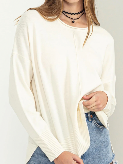 Round Neck Exposed Seam Dreamy Knit Sweater