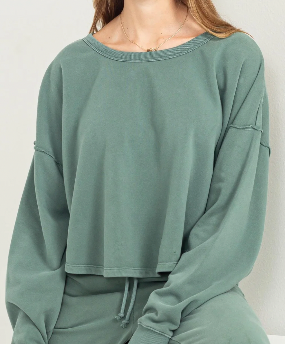 Oversized Cropped Reverse Seam Pullover