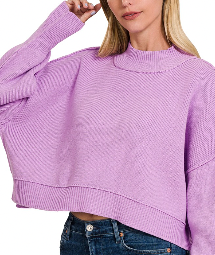 Chunky Knit Mock Neck Cropped Sweater