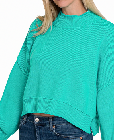 Chunky Knit Mock Neck Cropped Sweater