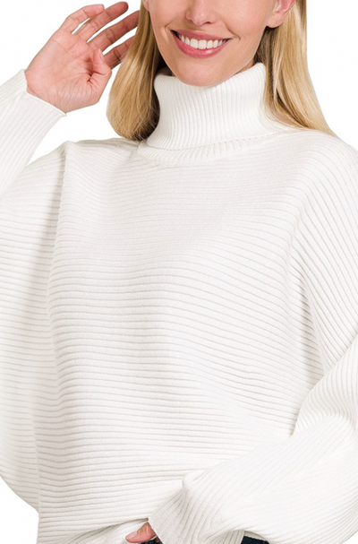 Ribbed Knit Oversized Dolman Sleeve Turtleneck Sweater