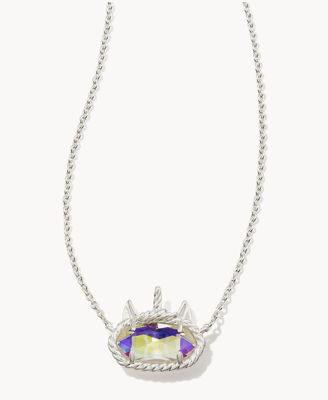 Kendra Scott Elisa Unicorn Bright Silver Short Pendant Necklace in Dichroic Glass