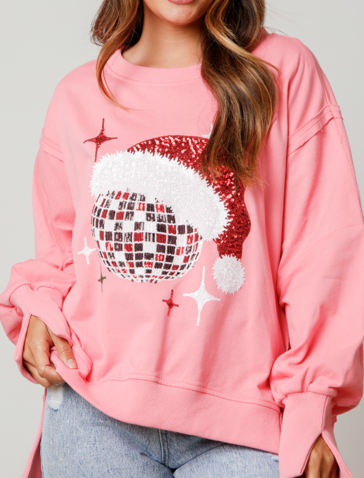 Pink Sequin Christmas Disco Ball Sweatshirt