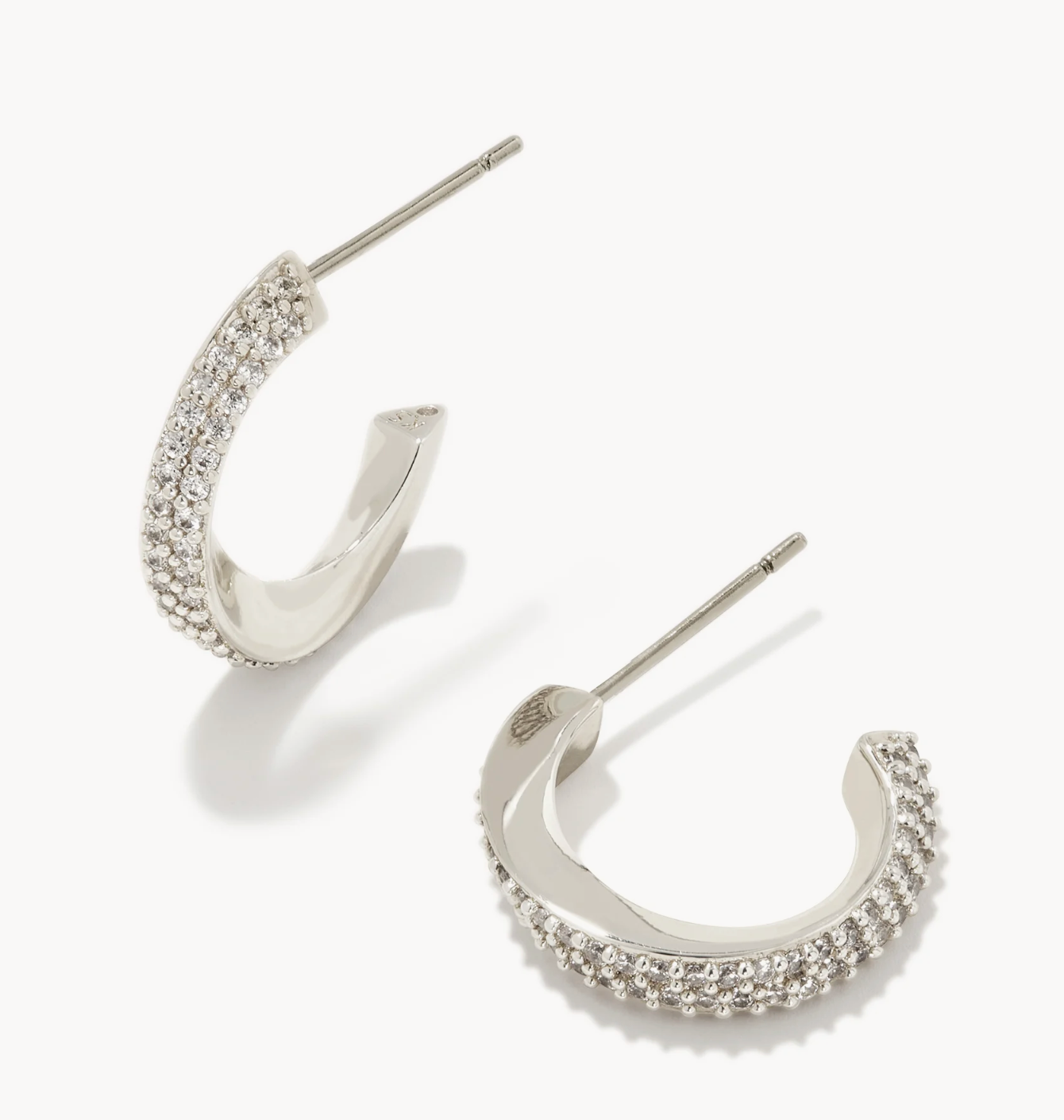 Kendra Scott Ella Silver Huggie Earrings in White Crystal