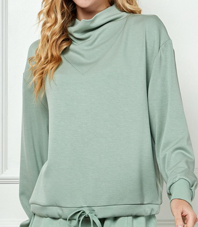 Sage Ultra Soft Long Sleeve Cowl Neck Top and Pant Set