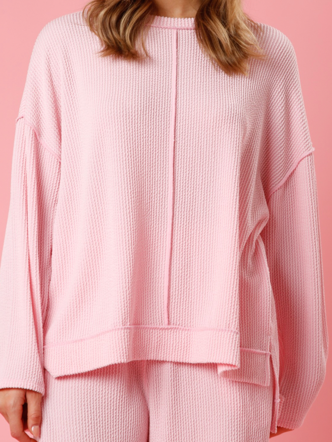 Light Pink Ribbed Reverse Seam Pullover