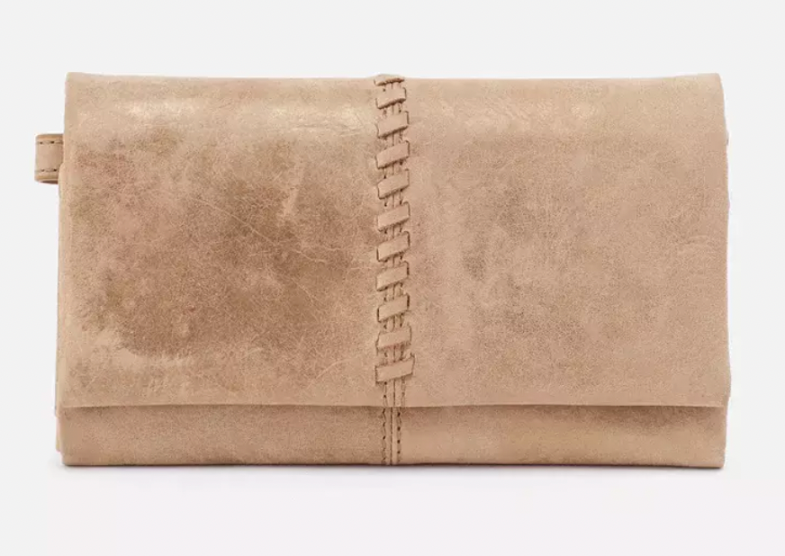 Hobo Keen Continental Wallet in Nubuck Leather - Gold Cashmere