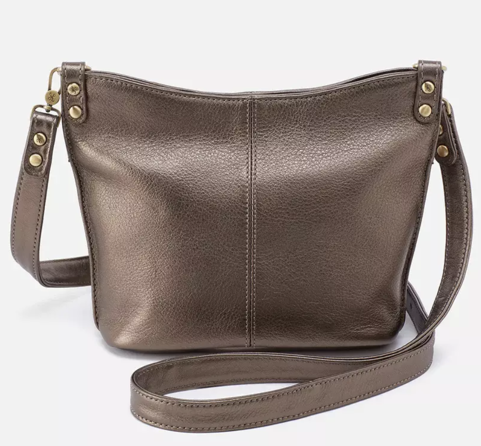 Hobo Pier Small Crossbody in Metallic Leather - Pewter
