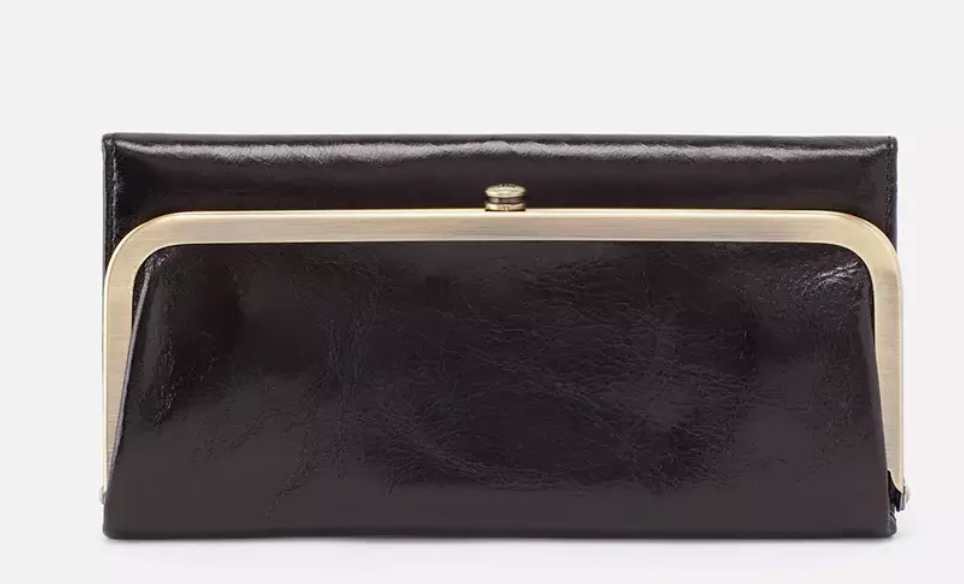 Hobo Rachel Continental Wallet in Polished Leather - Black