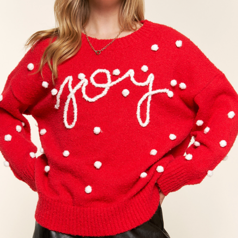Red Joy Pom Pom Sweater