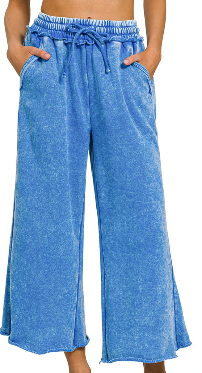 Acid Wash French Terry Wide Leg Pants