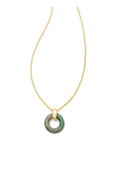 Kendra Scott Mikki Gold Pave Short Pendant Necklace in Green Blue Ombre Mix