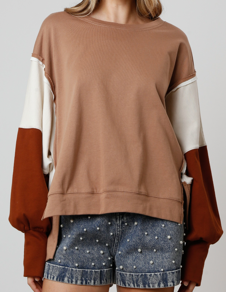 Mocha Combo Colorblock French Terry Pullover