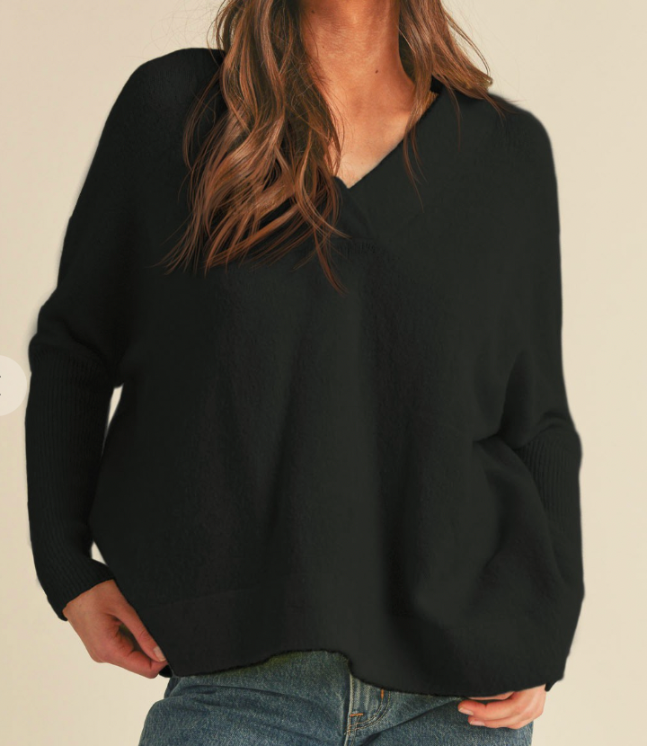 Black V Neck Ultra Comfy Slouchy Sweater