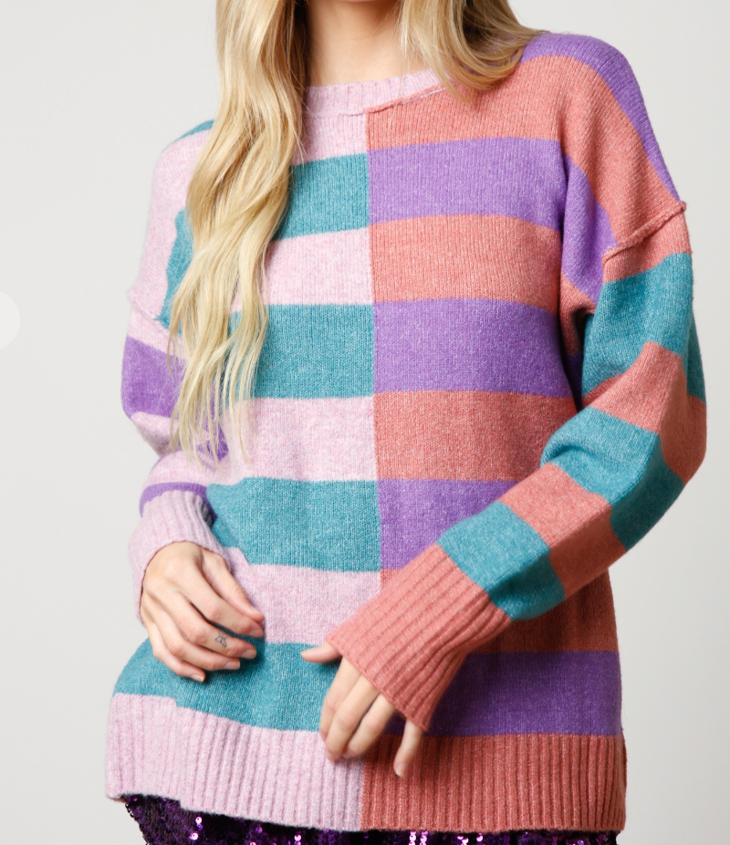 Teal and Purple Multi Colorblock Sweater