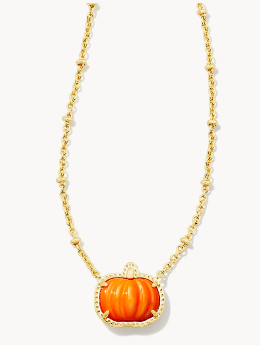 Kendra Scott Pumpkin Gold Short Pendant Necklace in Orange Mother-of-Pearl