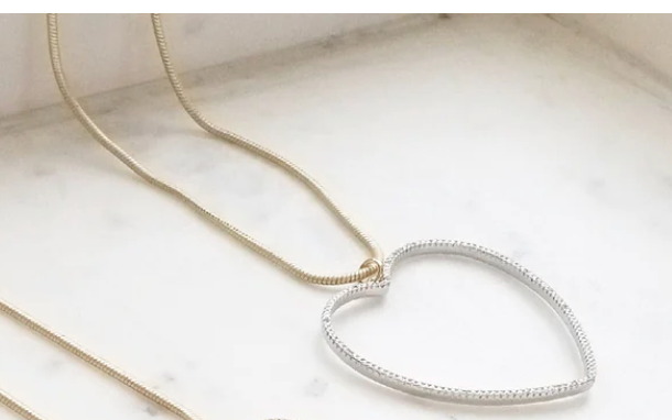 Virtue Jewelry Silver Pave CZ Heart on 18” Gold Round Snake Chain