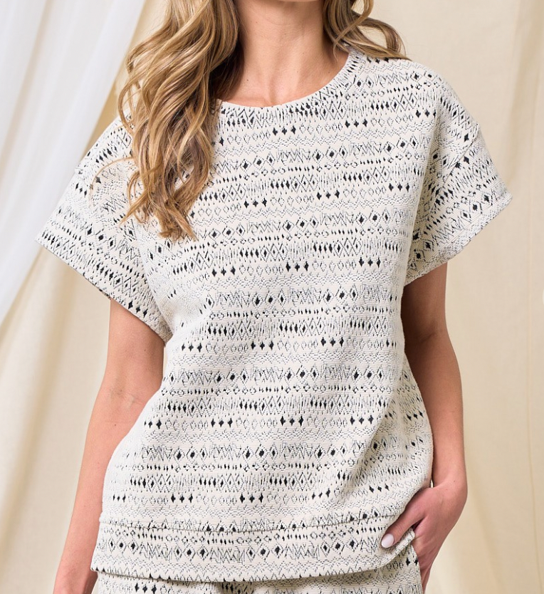 Cream and Grey Printed Textured Lounge Top
