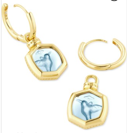 Kendra Scott Davie Intaglio Pendant Huggies In Gold Light Sky Blue Hummingbird