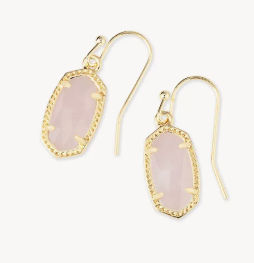 Kendra Scott Lee Gold Drop Earrings in Rose Quartz