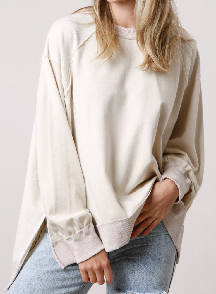 Cream Contrast French Terry Oversized Top