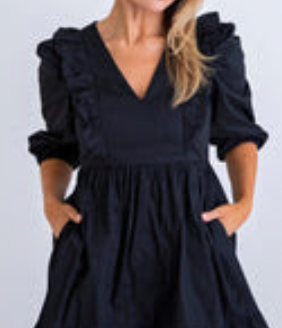Karlie Black Solid Poplin Ruffle Tiered Dress