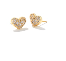 Kendra Scott Ari Pave Gold Heart Earrings in White Crystal