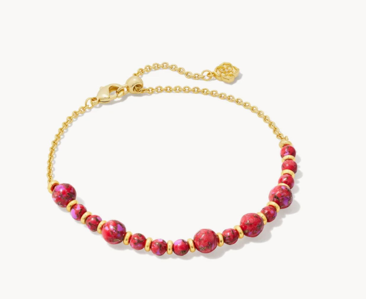 Kendra Scott Jovie Gold Beaded Delicate Chain Bracelet in Red Fuchsia