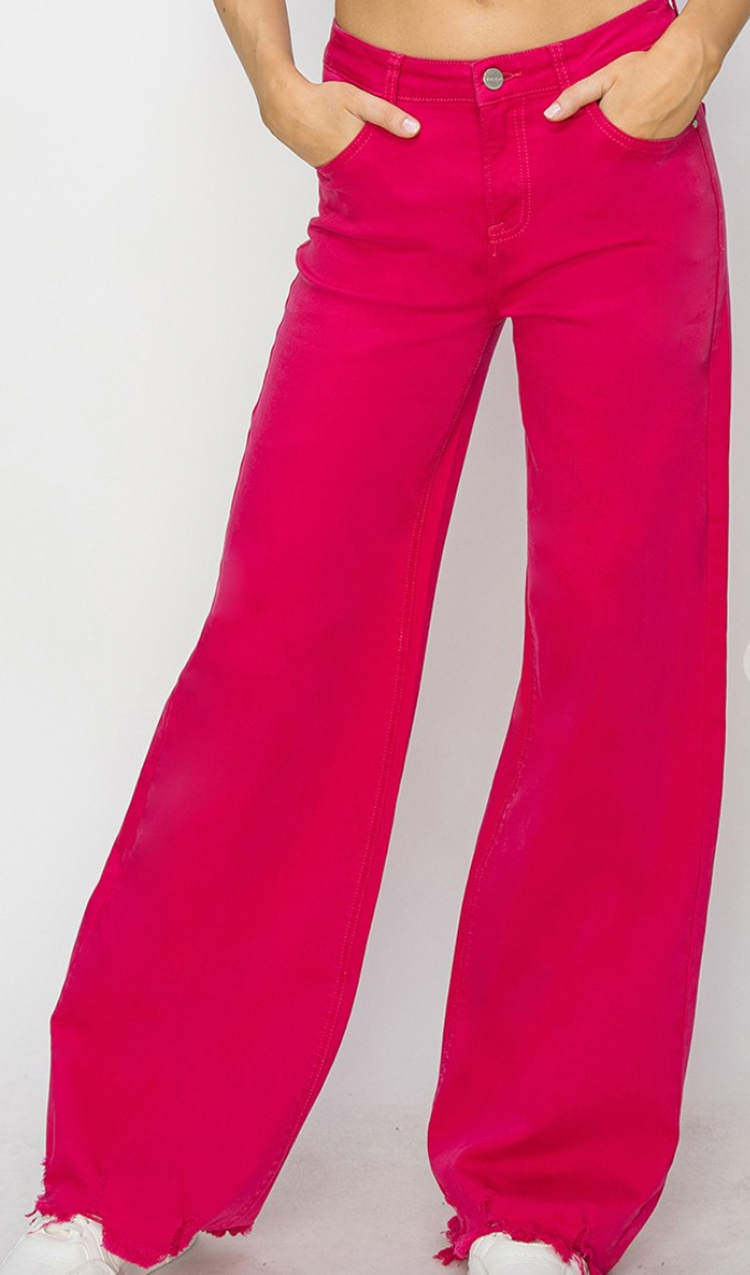 Risen Fuchsia High Rise Wide Leg Jeans