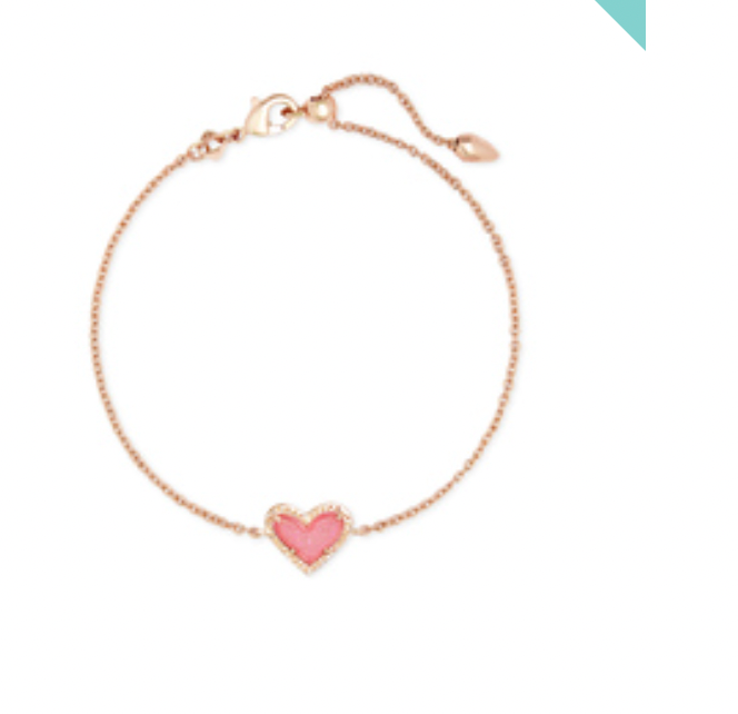 Kendra Scott Rose Gold Ari Heart Delicate Chain Bracelet in Pink Drusy