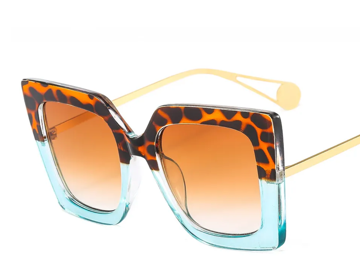 Brianna Cannon Retro Blue and Leopard Square Frame Sunglasses