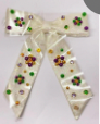 Brianna Cannon White Shimmer Mardi Gras Bow Barrette With Crystals & Beads