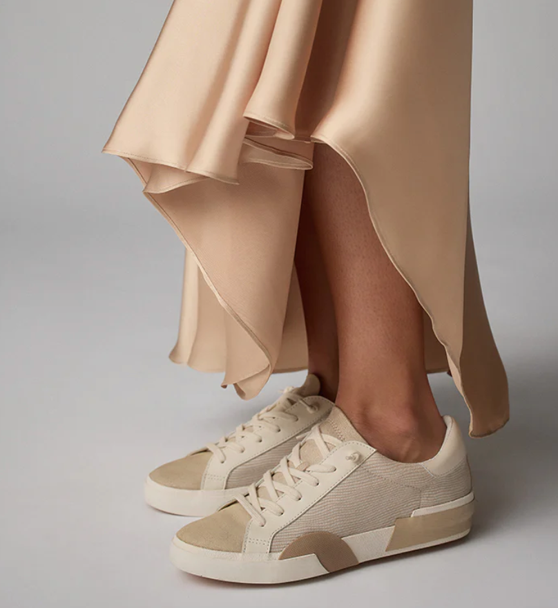 Dolce Vita White and Dune Mix Embossed Leather Zina Sneakers