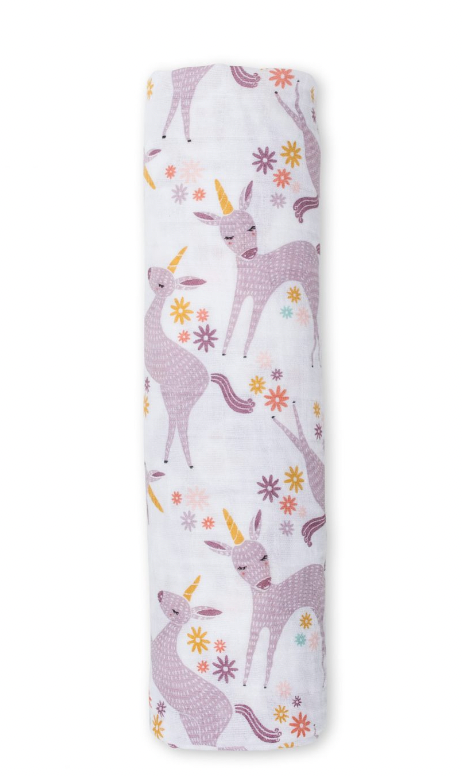 Lulujo Cotton Swaddle – Modern Unicorn – 47×47″