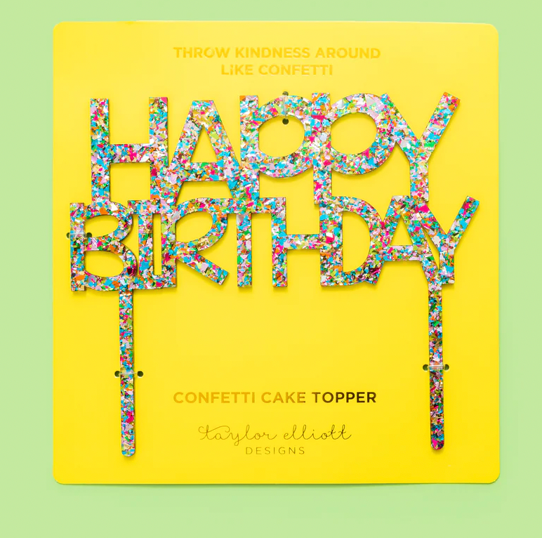 Taylor Elliot Designs Happy Birthday Colorful Confetti Cake Topper