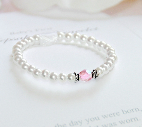 Baby's First/Bride Keepsake Pearl and Pink Bracelet