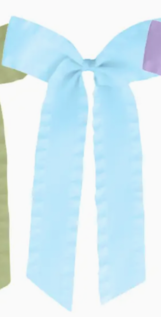 Pastel Blue Satin Ruffle Long Tail Bow