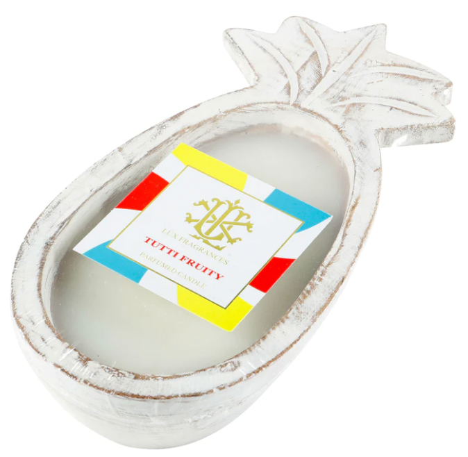 Lux Fragrances White Washed Dough Bowl Pineapple Candle - Tutti Fruity