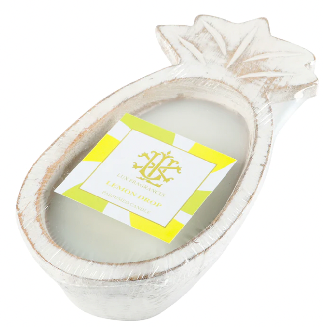 Lux Fragrances White Washed Dough Bowl Pineapple Candle - Lemon Drop