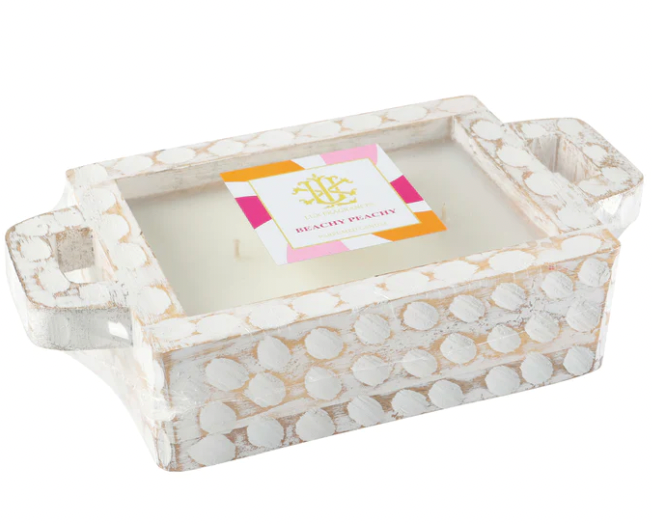 Lux Fragrances White Washed Rectangle Dough Bowl Candle - Beachy Peachy Sangria