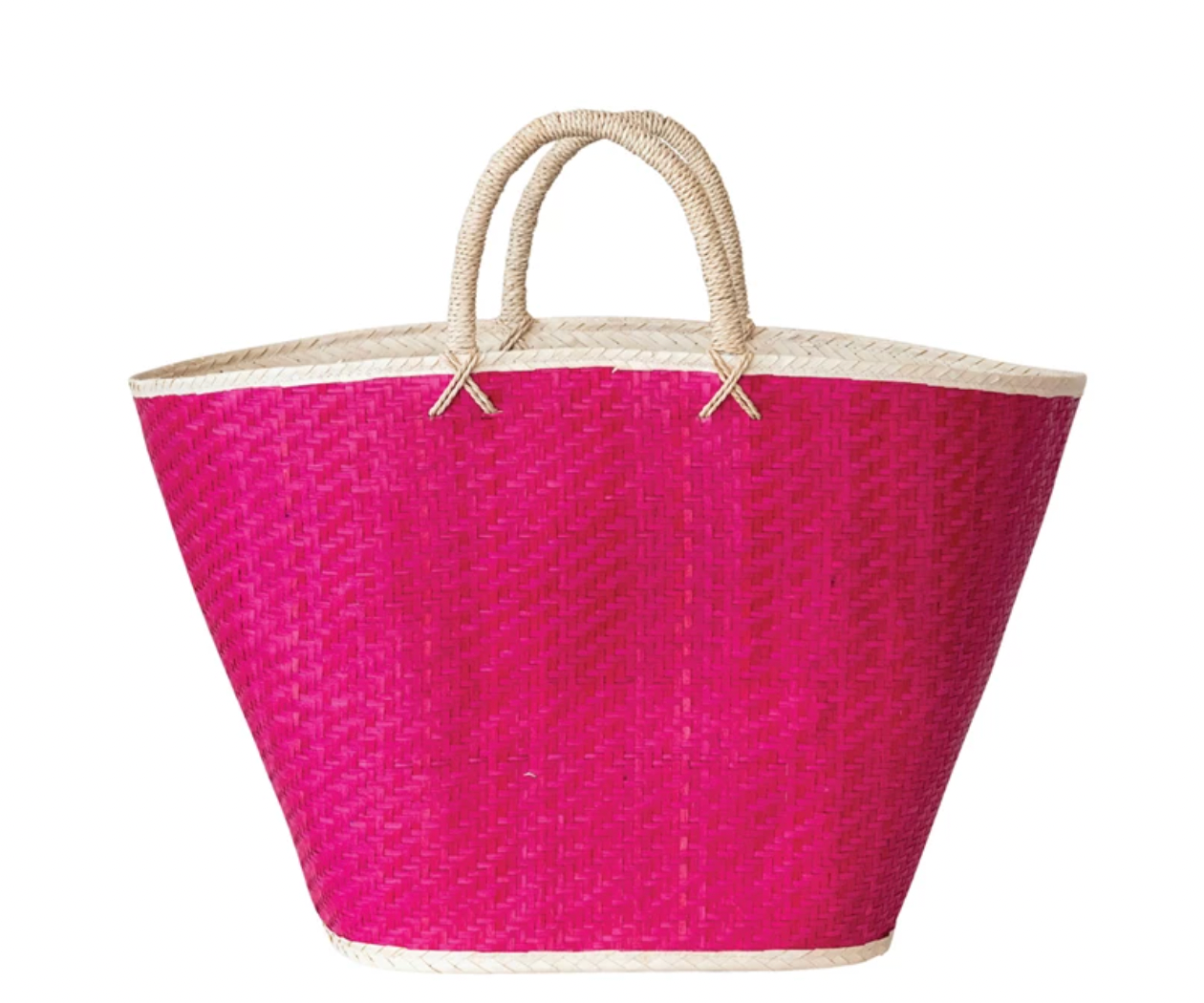 Pink & Natural Woven Palm Leaf Large Tote