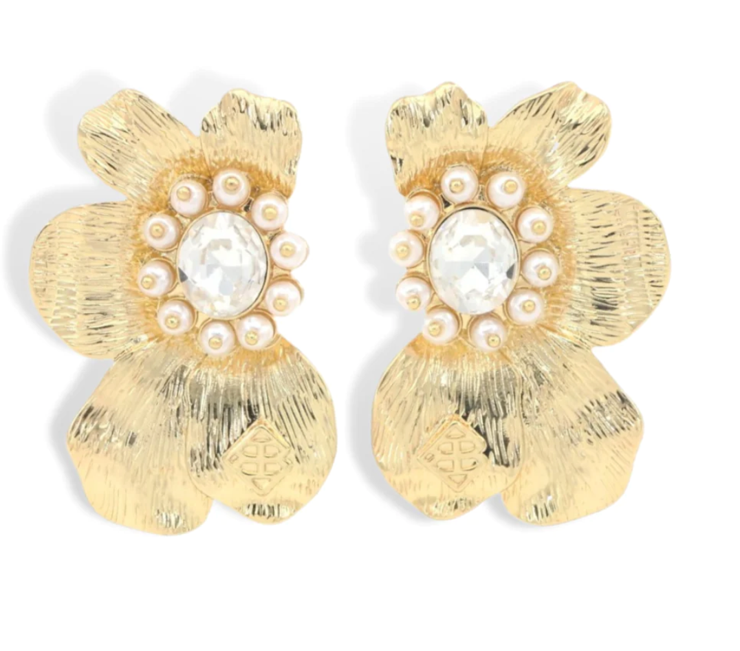 Brianna Cannon Golden Bloom Statement Earrings in White