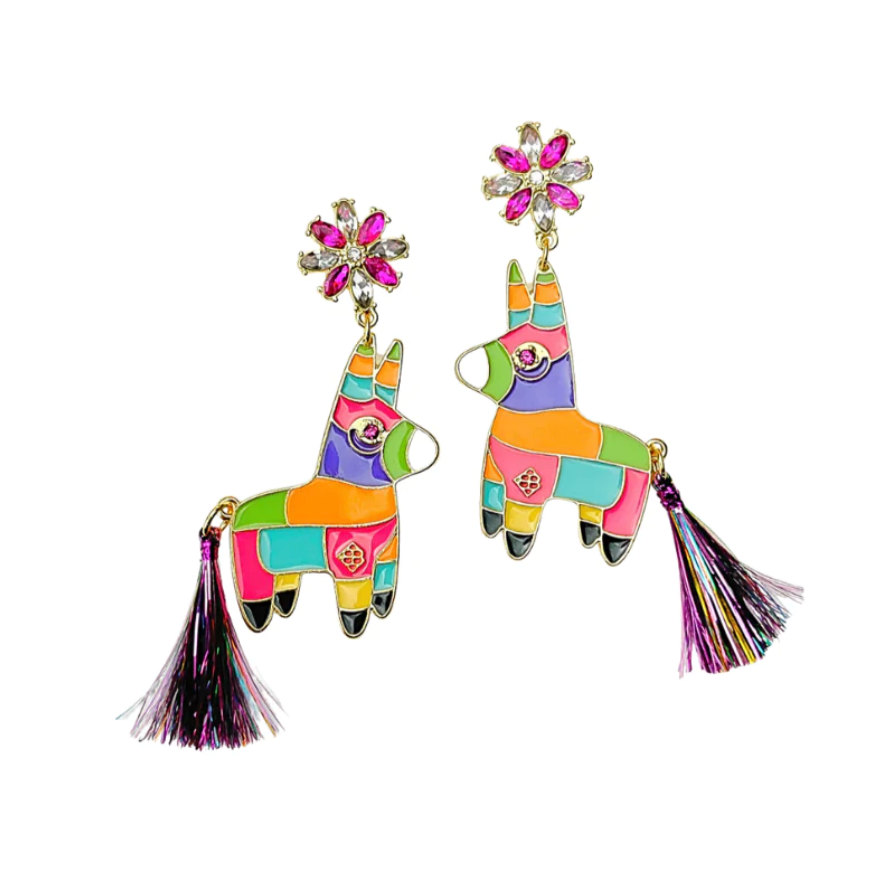 Brianna Cannon Burro Piñata Earrings with Metallic Tassel Tail