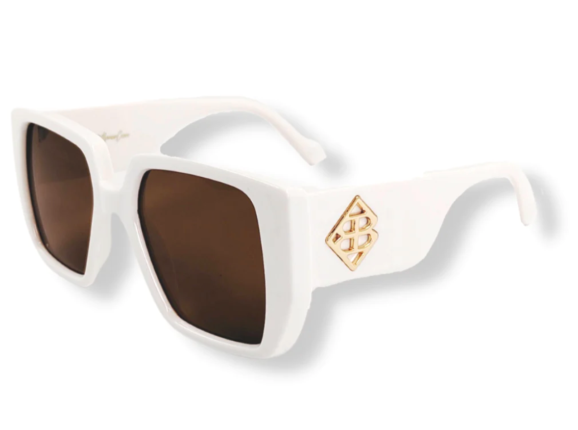 Brianna Cannon Pure White Square Sunglasses with Polarized Lenses