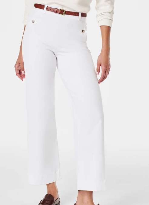 SPANX Stretch Twill Cropped Wide Leg Pant- Bright White