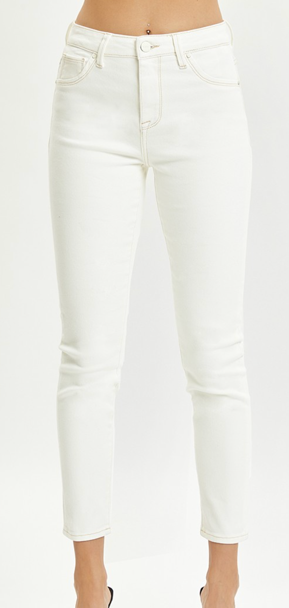 Risen Cream High Rise Non Distressed Skinny Jeans