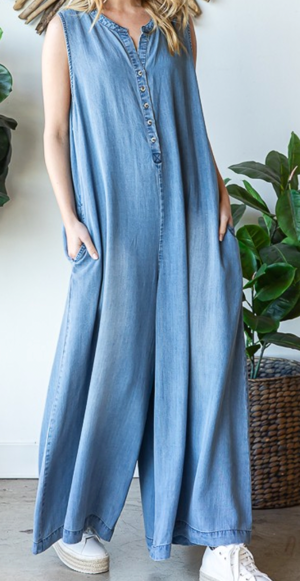 Denim Washed Oversized Jumpsuit